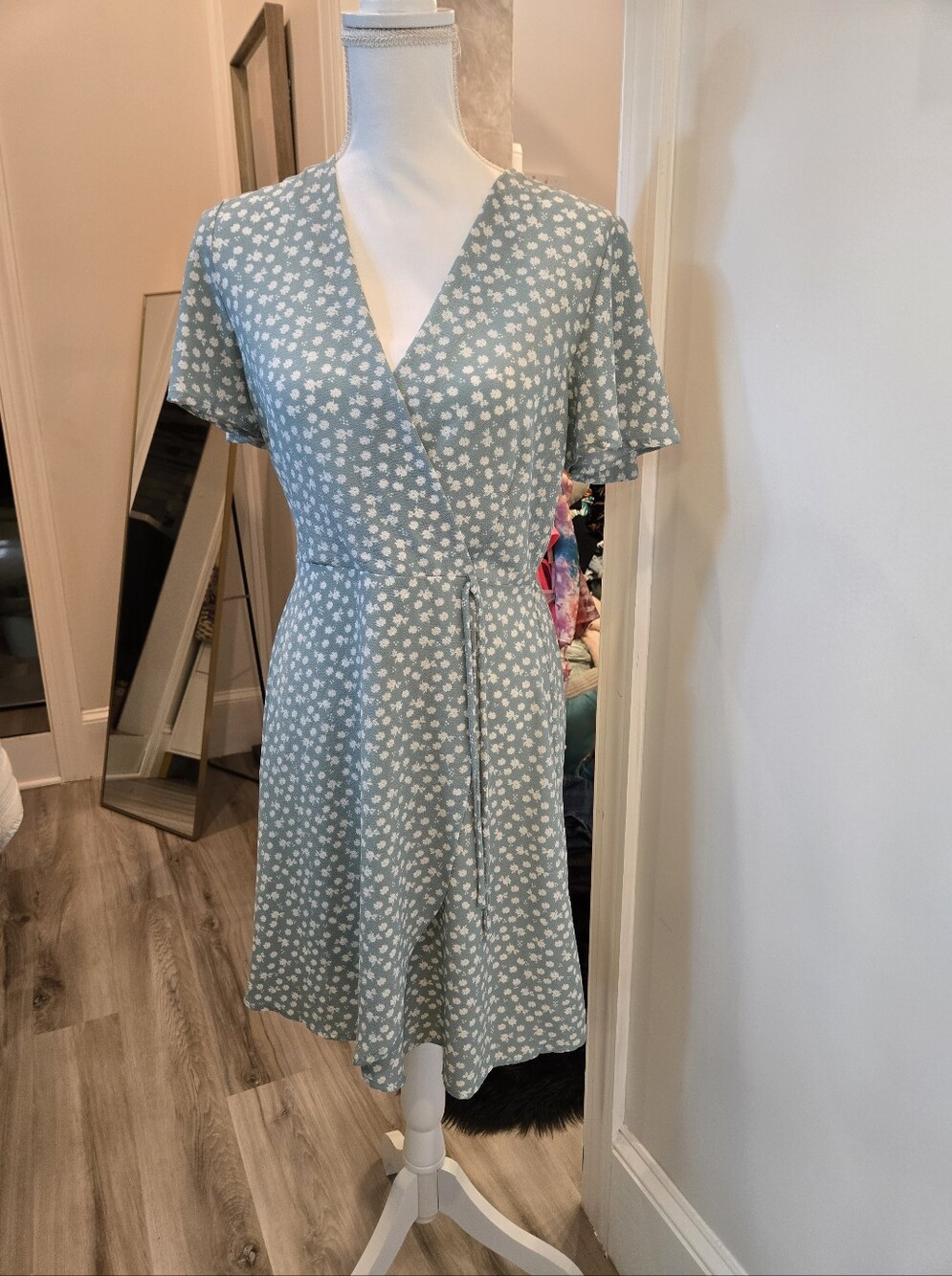 Monteau Light Blue Floral Wrap Midi Dress